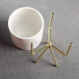 Кашпо для цветов «Цилиндр», 300 мл, 15×8×8 см, керамика, на золотистой подставке, белое