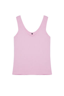 Ac?k Pembe Fitted/Vucuda Oturan Havuz Yaka Fitilli Esnek Orme Atlet TWOSS22AL0042