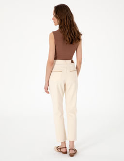 Ekru Mom High Waist Fit Jean Pantolon