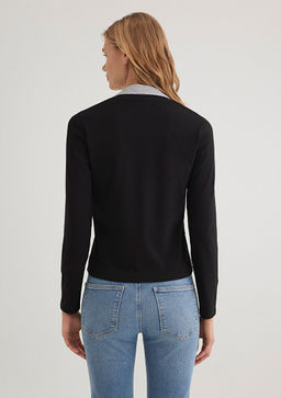 Gomlek Yaka Detayl? Siyah Tisort - Mavi фото 4