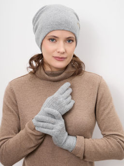 Шапка кашемировая двойная с узором UL серо-голубая