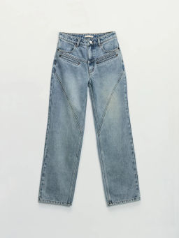 Джинсы straight с высокой посадкой и декоративными рельефами / Zarina