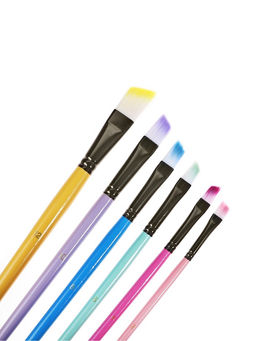 Набор кистей синтетика (№2.4.6.8.10.12), плоские, с цветными ручками, скошенные, 6 штук (международный размер)