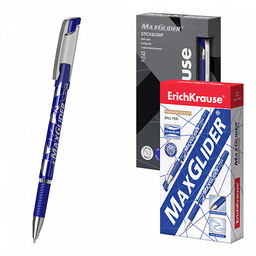 Цена за 12 шт. Ручка шариковая ErichKrause MaxGlider® Stick&Grip 0.7, Ultra Glide Technology, цвет чернил синий (в коробке по 12 шт.)