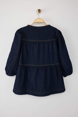 Ozel Koleksiyon Koyu Mavi Yakas? Baglama Detayl? Denim Bluz TWOAW26BZ00051