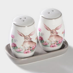 Набор для специй Доляна Зайка, солонка, перечница, 130 мл, доломит, белый  фото 3