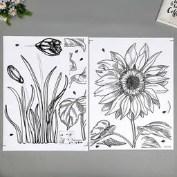 Наклейка интерьерная чёрная «Подсолнух и тюльпаны», набор 2 листа, 45×60 см