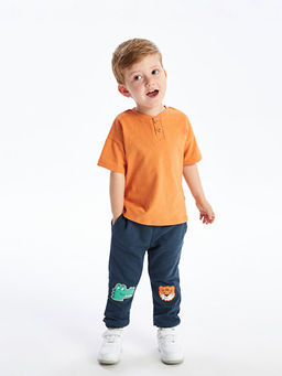 Beli Lastikli Bask?l? Erkek Bebek Jogger E?ofman Alt?