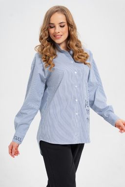 рубашка из тонкого хлопка в стиле OVERSIZE    с кокеткой на спине - А+б коллекция фото 14