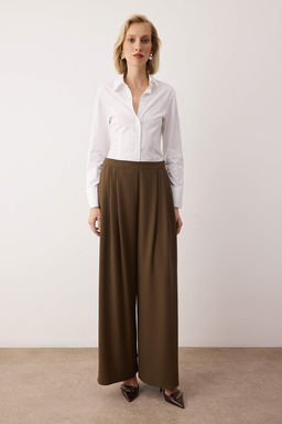 EXCLUSIVE Ac?k Haki Cift Pilili Dokumlu Kumas Extra Wide Leg Genis Paca Pantolon TWOAW26PL00122 - Trendyolmilla фото 2