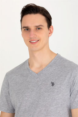 U. S. Polo Assn Мужская серая меланжевая базовая футболка с v-образным вырезом - U.s. polo assn фото 8