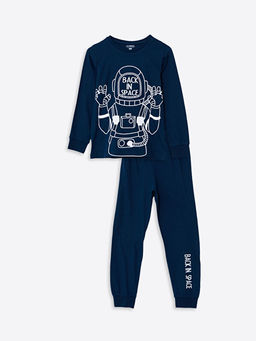 Bisiklet Yaka Bask?l? Uzun Kollu Erkek ?ocuk Pijama Tak?m?