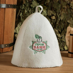 Шапка для бани Герой бани, войлок, белая