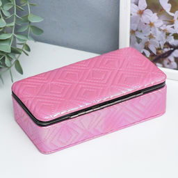 Шкатулка кожзам для украшений Узор из ромбов. Розовый перламутр 6х9,8х18,5 см - Simaland фото 4