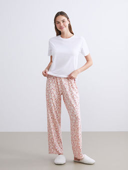 B?y?k Beden Beli Lastikli ?i?ekli Kad?n Pijama Alt?