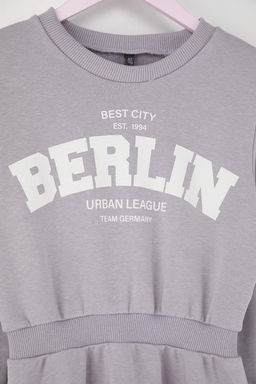 Gri Slogan Bask?l? Bisiklet Yaka A-line K?z Cocuk Orme Elbise TKDAW26EL00009 - Trendyolmilla фото 3