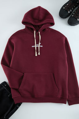 TRENDYOL MAN Bordo Oversize/Genis Kesim Kapusonlu Bask?l? Ici Polar Pamuklu Sweatshirt TMNAW24SW00136 - Trendyolmilla фото 11