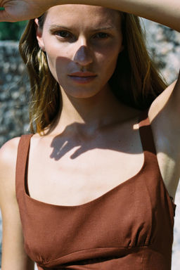 LINEN BLEND MIDI DRESS - Zara фото 13