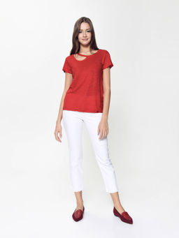 CONTE Льняная футболка с вырезом "капелька" LD 919 sugar coral