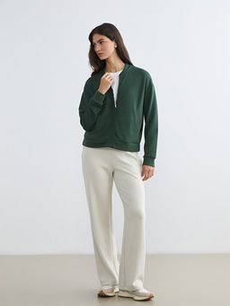 Kolej Yaka Oversize Kad?n Fermuarl? Sweatshirt