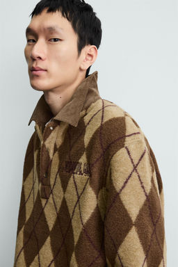 DIAMOND JACQUARD TEXTURED POLO SHIRT - Zara фото 6