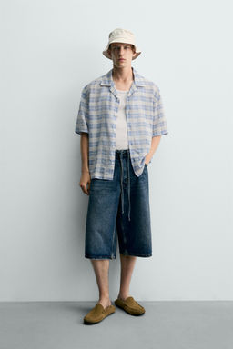 CAMISA JACQUARD CUADROS / Azul / Blanco