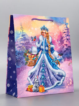 Цена за 2 шт. Пакет подарочный новогодний ламинированный, «Снегурочка и зайчик», 26×12×32 см
