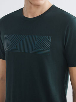 Bisiklet Yaka Bask?l? Penye Erkek Ti??rt