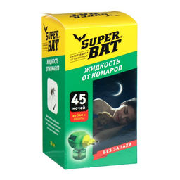 Цена за 2 шт. Дополнительный флакон-жидкость от комаров SuperBAT, без запаха, 45 ночей, 30 мл