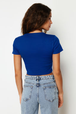 TRENDYOLMILLA Antrasit %100 Pamuk Slogan Bask?l? Fitted/Vucuda Oturan Crop Orme T-Shirt TWOSS23TS00319  фото 6