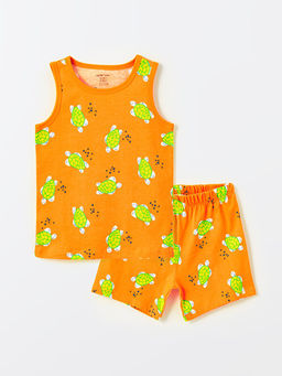 Bisiklet Yaka Kolsuz Bask?l? Erkek Bebek ?ortlu Pijama Tak?m?