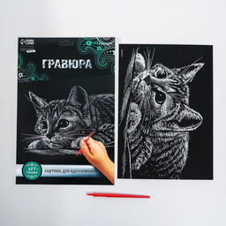 Гравюра «Котёнок» с металлическим эффектом, серебро, А4