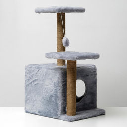 Домик для кошек с когтеточкой, квадратный, 3х-этажный, 45 47 75 см, серая - Пижон фото 8