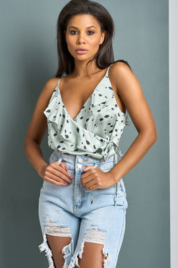 Топ летний атласный с запахом фисташковый