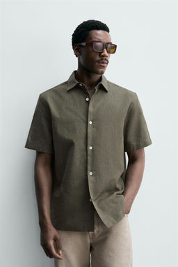 CAMISA ESTRUCTURA LINO - ALGOD?N / Oliva oscuro