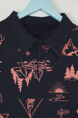 Lacivert Erkek Cocuk %100 Pamuk Orman Bask?l? Polo Yaka K?sa Kol Orme T-Shirt TKDSS25TS00083 - Trendyolmilla фото 2