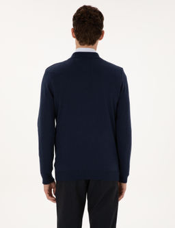 A__k Lacivert Slim Fit Polo Yaka Fermuarl_ Basic Triko Kazak - Pierre cardin фото 5