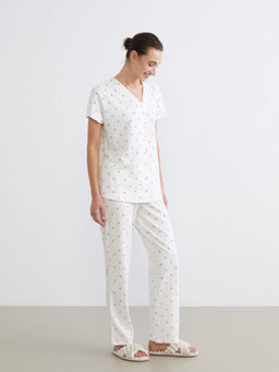 V Yaka Desenli Hamile Pijama Tak?m?