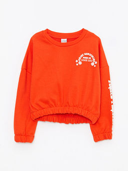 Bisiklet Yaka Bask?l? Uzun Kollu K?z ?ocuk Sweatshirt