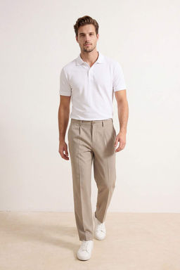 Bej Normal Kal?p/Regular Fit Keten Gorunumlu Boru Paca Erkek Dokuma Pantolon TMNSS26PL00012