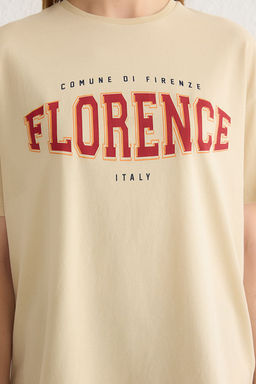 TRENDYOLMILLA Beyaz %100 Pamuk Bisiklet Yaka Bask?l? Oversize/Genis Kal?p Orme T-Shirt TWOSS22TS0994  фото 4