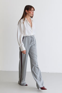 Siyah Bordo Cizgili Beli Lastikli Wideleg/Genis Paca Dokuma Pantolon TWOAW26PL00174 - Trendyolmilla фото 7