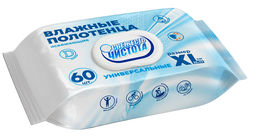 DISCOUNT Влажные полотенца универсал.(60шт) XL 25*17см Свежесть Чистота, КЛАПАН. 15
