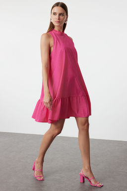 Pembe Rahat Kesim Kolsuz Mini Dokuma Elbise TWOSS22EL00139