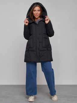 Зимняя женская куртка молодежная с капюшоном черного цвета 586821Ch - RoccaManer фото 6