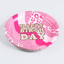 Цена за 10 шт. Тарелка бумажная Happy Birthday, фуксия, 18 см - Страна карнавалия фото 7
