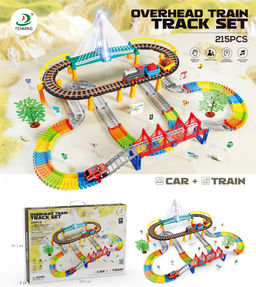 Автотрек +железная дорога "Fenming" 215 дет. (6602-1) в собр. виде 97*65*33см; трек: 126 мягких секций; ж/д на эстакаде с мостом; в коробке
