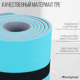 Коврик для фитнеса и йоги ONLYTOP, нескользящий, 183×61×0.6 см, цвет серый/голубой