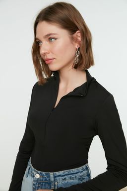TRENDYOLMILLA Siyah Fermuarl? Dik Yaka Uzun Kollu Esnek C?tc?tl? Orme Body TWOAW21BD0070  фото 2