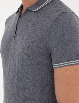 _ndigo Slim Fit Fermuarl_ Polo Yaka Keten Kar___ml_ Triko Ti__rt